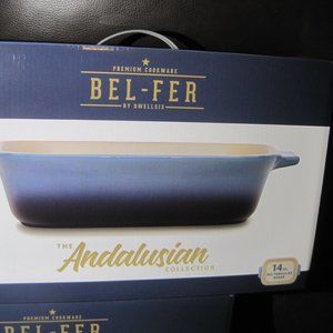 One (1} Bel Fer Enameled Ceramic 8 3/4" W x 14" long Rectangular Casseroles